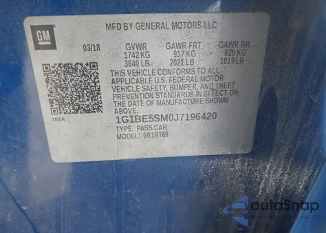 2018 Chevrolet Cruze Lt Auto from USA, damaged, VIN 1G1BE5SM0J7196420